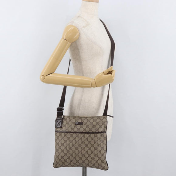 GUCCI GG Supreme Shoulder Bag PVC Beige Silver 141626 Auth 177434