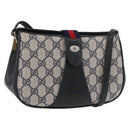 GUCCI GG Supreme Sherry Line Shoulder Bag PVC Navy Gold 10 02 024 Auth 177436-1