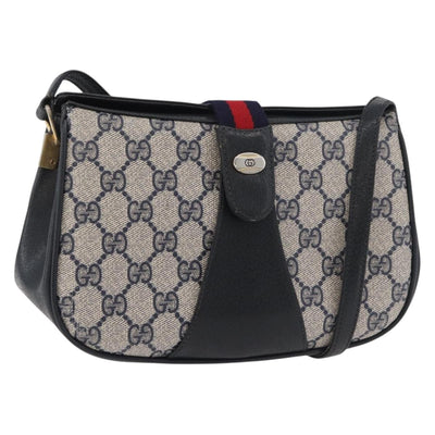 GUCCI GG Supreme Sherry Line Shoulder Bag PVC Navy Gold 10 02 024 Auth 177436