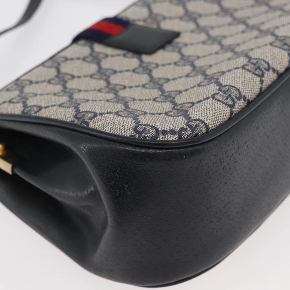 GUCCI GG Supreme Sherry Line Shoulder Bag PVC Navy Gold 10 02 024 Auth 177436