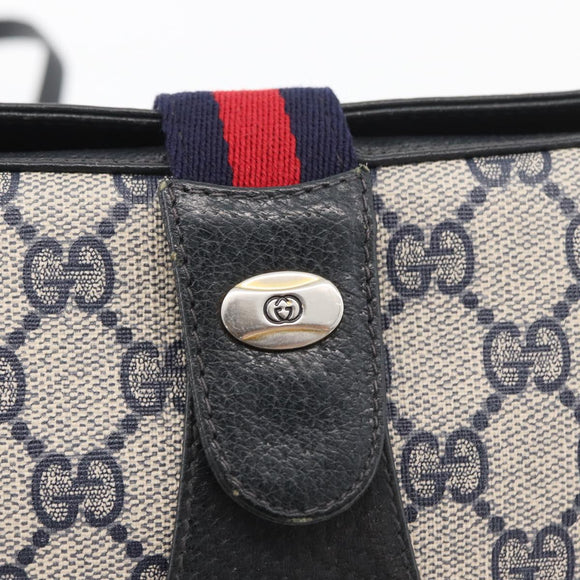GUCCI GG Supreme Sherry Line Shoulder Bag PVC Navy Gold 10 02 024 Auth 177436