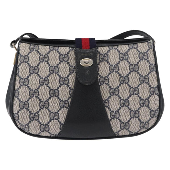 GUCCI GG Supreme Sherry Line Shoulder Bag PVC Navy Gold 10 02 024 Auth 177436