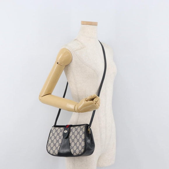 GUCCI GG Supreme Sherry Line Shoulder Bag PVC Navy Gold 10 02 024 Auth 177436