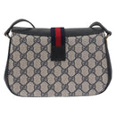 GUCCI GG Supreme Sherry Line Shoulder Bag PVC Navy Gold 10 02 024 Auth 177436-3