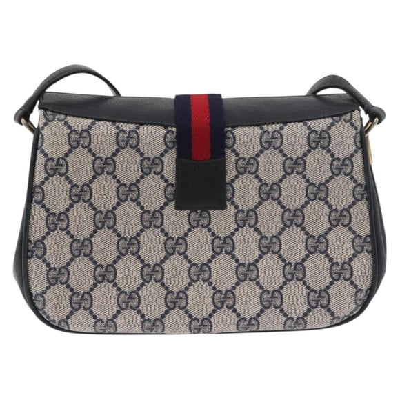 GUCCI GG Supreme Sherry Line Shoulder Bag PVC Navy Gold 10 02 024 Auth 177436