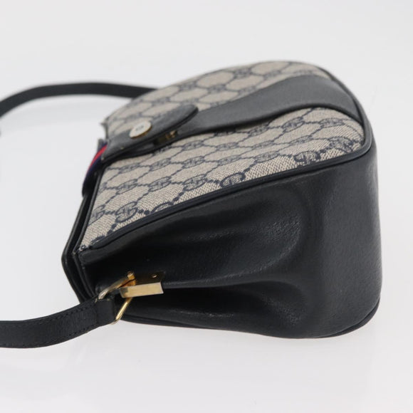 GUCCI GG Supreme Sherry Line Shoulder Bag PVC Navy Gold 10 02 024 Auth 177436