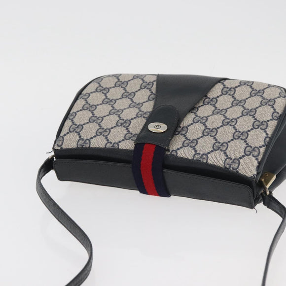 GUCCI GG Supreme Sherry Line Shoulder Bag PVC Navy Gold 10 02 024 Auth 177436