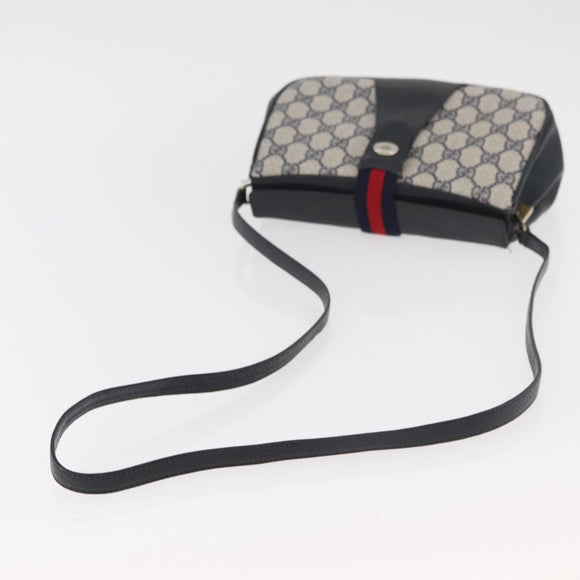 GUCCI GG Supreme Sherry Line Shoulder Bag PVC Navy Gold 10 02 024 Auth 177436