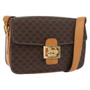 CELINE Macadam Canvas Horse Carriage Bag PVC Leather Brown Gold Auth 177443A-1