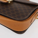 CELINE Macadam Canvas Horse Carriage Bag PVC Leather Brown Gold Auth 177443A-11