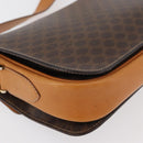 CELINE Macadam Canvas Horse Carriage Bag PVC Leather Brown Gold Auth 177443A-12