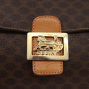 CELINE Macadam Canvas Horse Carriage Bag PVC Leather Brown Gold Auth 177443A-14