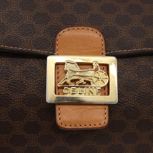 CELINE Macadam Canvas Horse Carriage Bag PVC Leather Brown Gold Auth 177443A