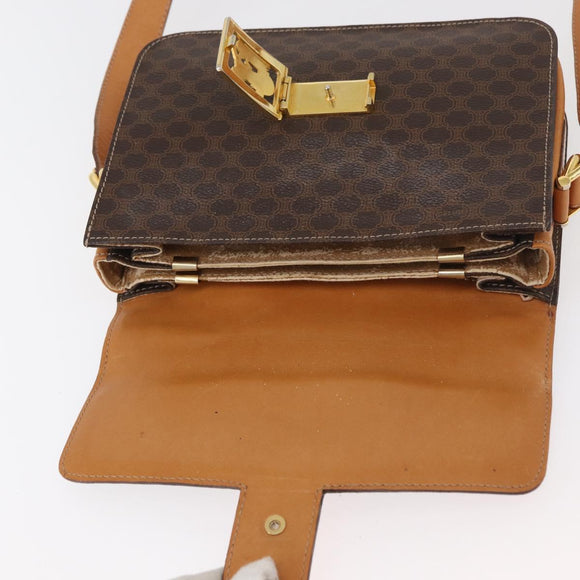 CELINE Macadam Canvas Horse Carriage Bag PVC Leather Brown Gold Auth 177443A