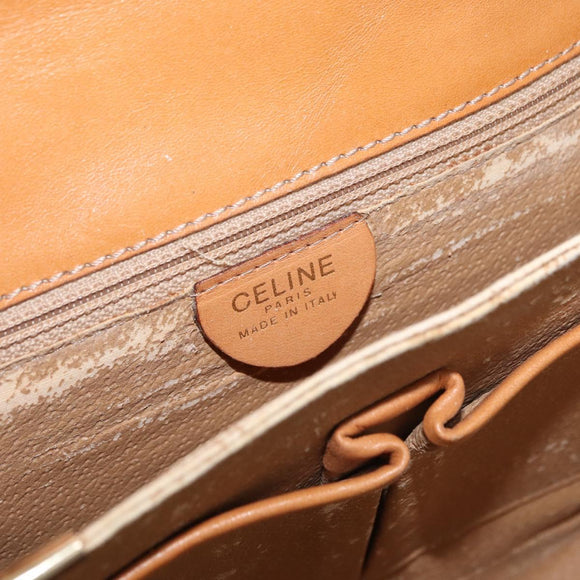 CELINE Macadam Canvas Horse Carriage Bag PVC Leather Brown Gold Auth 177443A
