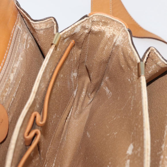 CELINE Macadam Canvas Horse Carriage Bag PVC Leather Brown Gold Auth 177443A