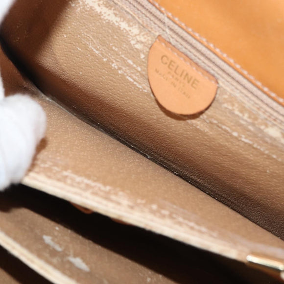 CELINE Macadam Canvas Horse Carriage Bag PVC Leather Brown Gold Auth 177443A