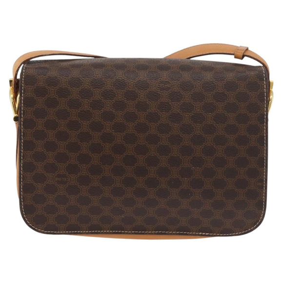 CELINE Macadam Canvas Horse Carriage Bag PVC Leather Brown Gold Auth 177443A