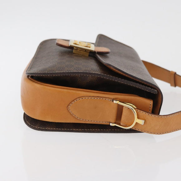 CELINE Macadam Canvas Horse Carriage Bag PVC Leather Brown Gold Auth 177443A