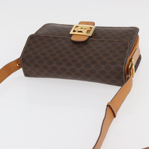 CELINE Macadam Canvas Horse Carriage Bag PVC Leather Brown Gold Auth 177443A