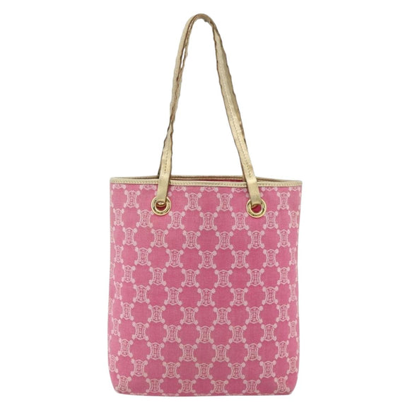 CELINE Paris Macadam Canvas Tote Bag Denim Pink Gold Auth 177444A