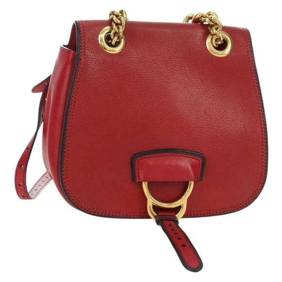 Miu Miu Chain Dahlia Shoulder Bag Leather Red Gold Auth 177448A
