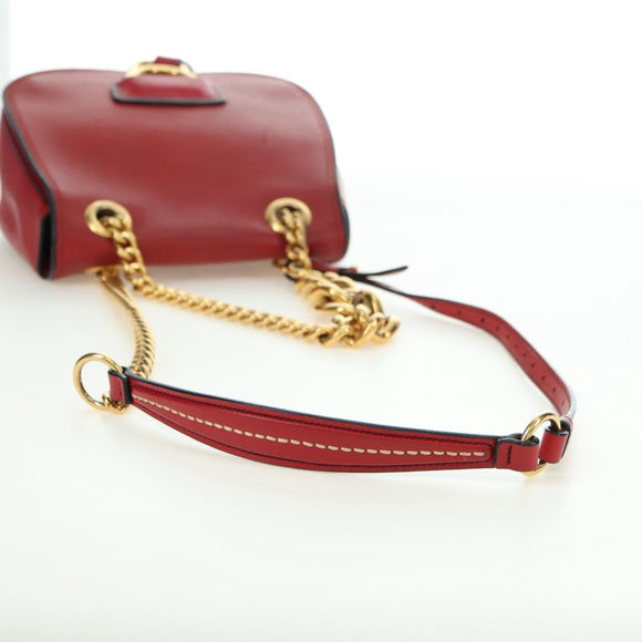 Miu Miu Chain Dahlia Shoulder Bag Leather Red Gold Auth 177448A