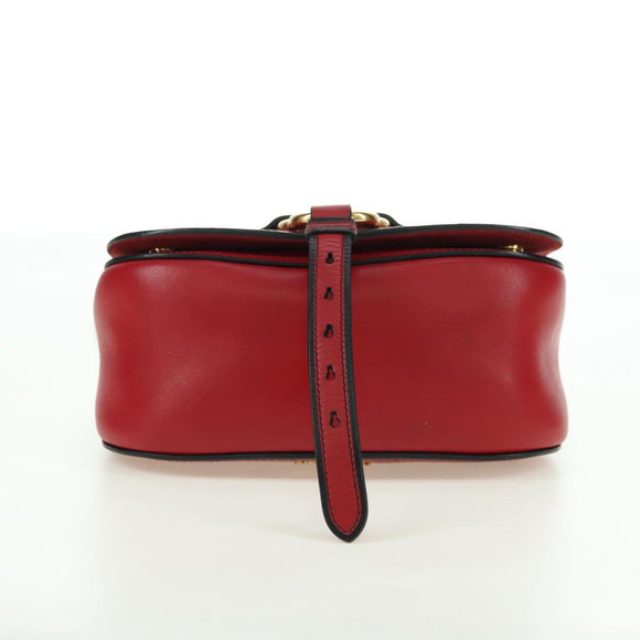 Miu Miu Chain Dahlia Shoulder Bag Leather Red Gold Auth 177448A