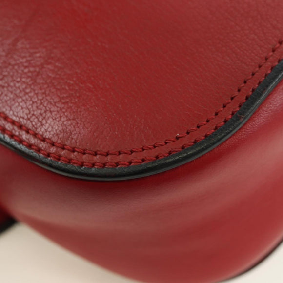 Miu Miu Chain Dahlia Shoulder Bag Leather Red Gold Auth 177448A
