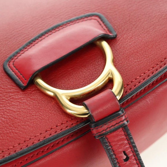 Miu Miu Chain Dahlia Shoulder Bag Leather Red Gold Auth 177448A