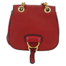 Miu Miu Chain Dahlia Shoulder Bag Leather Red Gold Auth 177448A-13