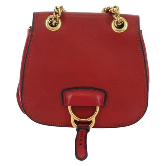 Miu Miu Chain Dahlia Shoulder Bag Leather Red Gold Auth 177448A