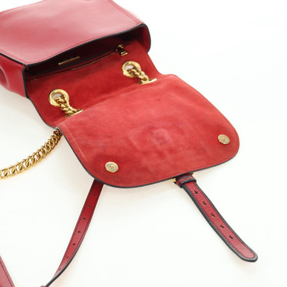 Miu Miu Chain Dahlia Shoulder Bag Leather Red Gold Auth 177448A