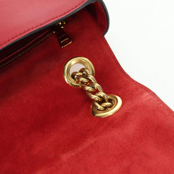 Miu Miu Chain Dahlia Shoulder Bag Leather Red Gold Auth 177448A