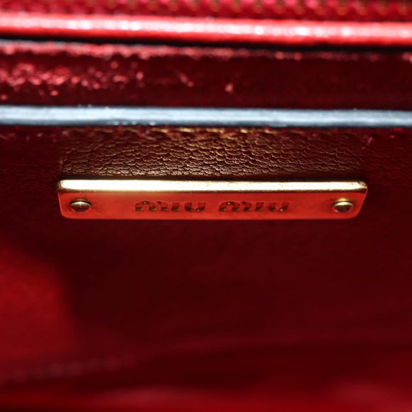Miu Miu Chain Dahlia Shoulder Bag Leather Red Gold Auth 177448A