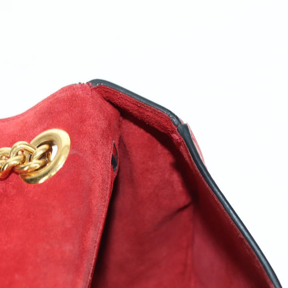 Miu Miu Chain Dahlia Shoulder Bag Leather Red Gold Auth 177448A