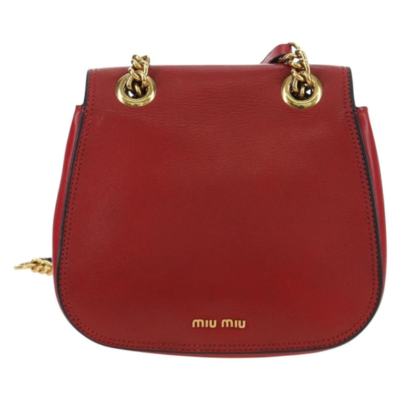 Miu Miu Chain Dahlia Shoulder Bag Leather Red Gold Auth 177448A