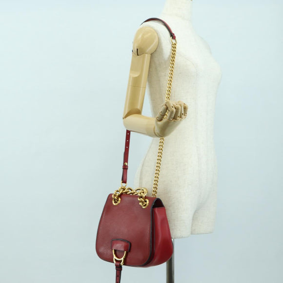 Miu Miu Chain Dahlia Shoulder Bag Leather Red Gold Auth 177448A