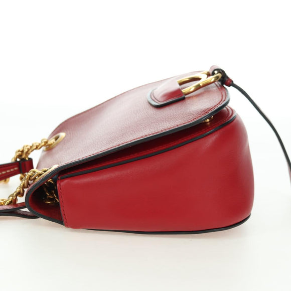 Miu Miu Chain Dahlia Shoulder Bag Leather Red Gold Auth 177448A