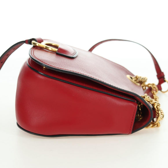 Miu Miu Chain Dahlia Shoulder Bag Leather Red Gold Auth 177448A