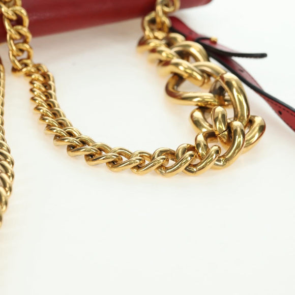 Miu Miu Chain Dahlia Shoulder Bag Leather Red Gold Auth 177448A