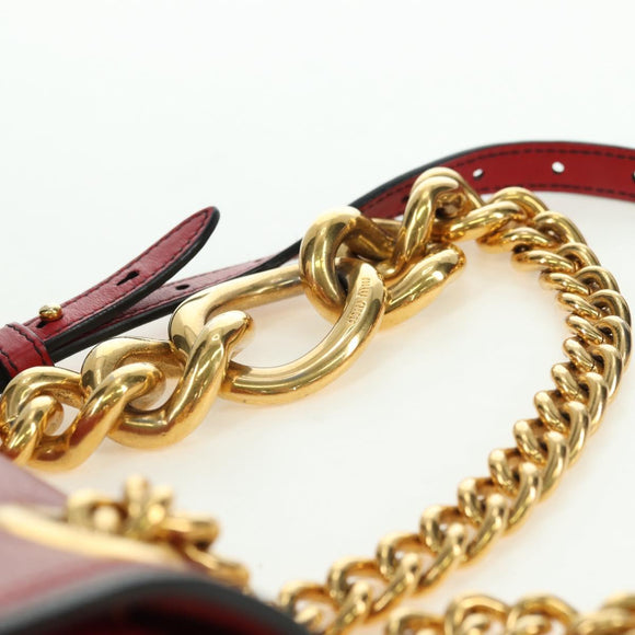 Miu Miu Chain Dahlia Shoulder Bag Leather Red Gold Auth 177448A