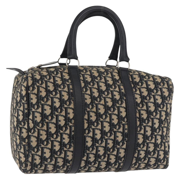Christian Dior Trotter Canvas Boston Bag Navy Silver Auth 177449