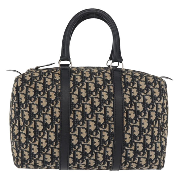 Christian Dior Trotter Canvas Boston Bag Navy Silver Auth 177449