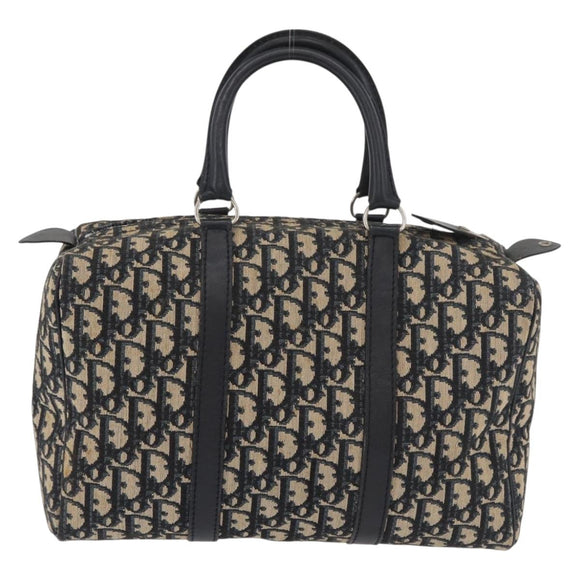 Christian Dior Trotter Canvas Boston Bag Navy Silver Auth 177449