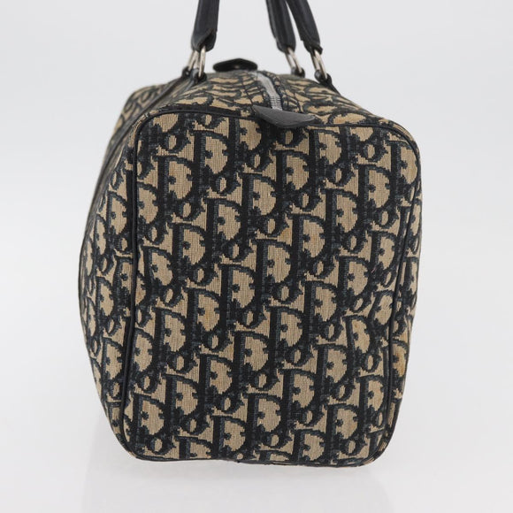 Christian Dior Trotter Canvas Boston Bag Navy Silver Auth 177449