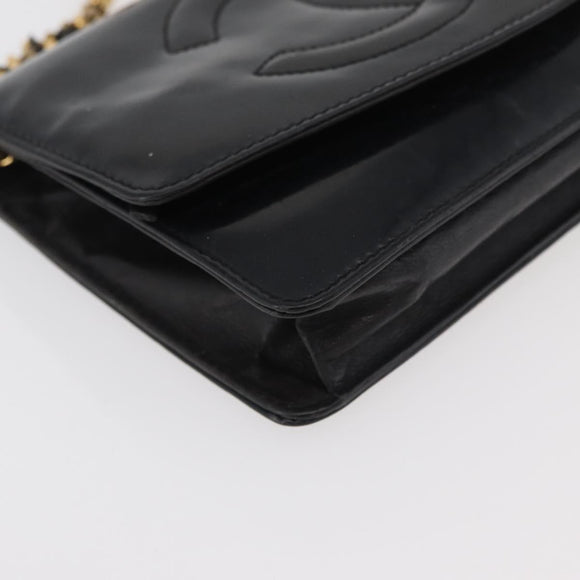 CHANEL COCO Mark Chain Shoulder Bag Patent Leather Black Gold CC Auth 177451A