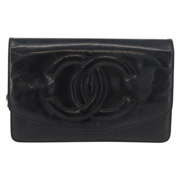 CHANEL COCO Mark Chain Shoulder Bag Patent Leather Black Gold CC Auth 177451A