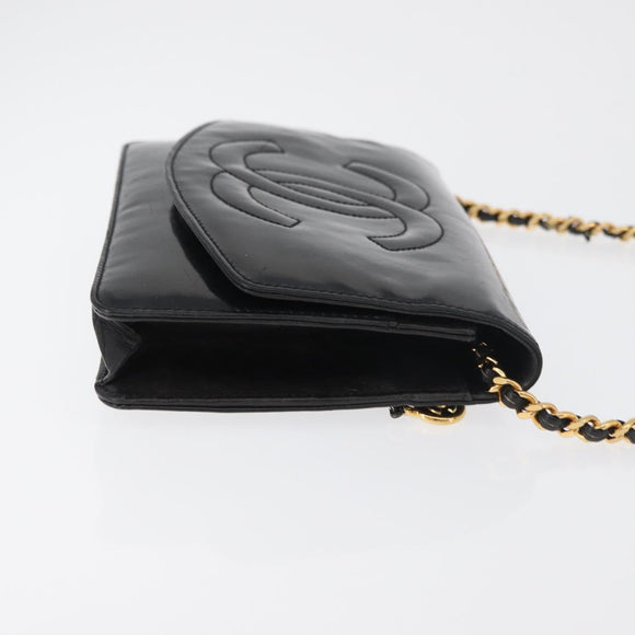CHANEL COCO Mark Chain Shoulder Bag Patent Leather Black Gold CC Auth 177451A