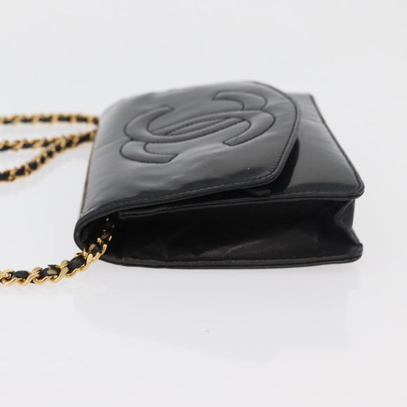 CHANEL COCO Mark Chain Shoulder Bag Patent Leather Black Gold CC Auth 177451A